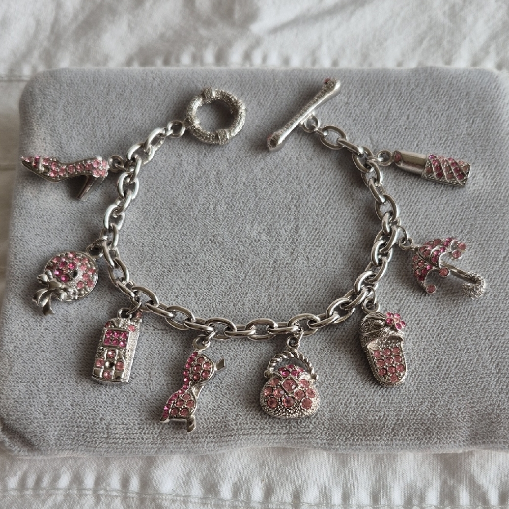 Silver and Pink Charm Bracelet